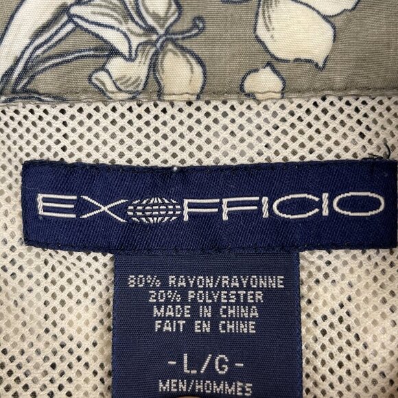 ExOfficio Button Up Shirt Men's L Short Sleeve Vented Outdoors Fish Floral Green - Picture 6 of 12